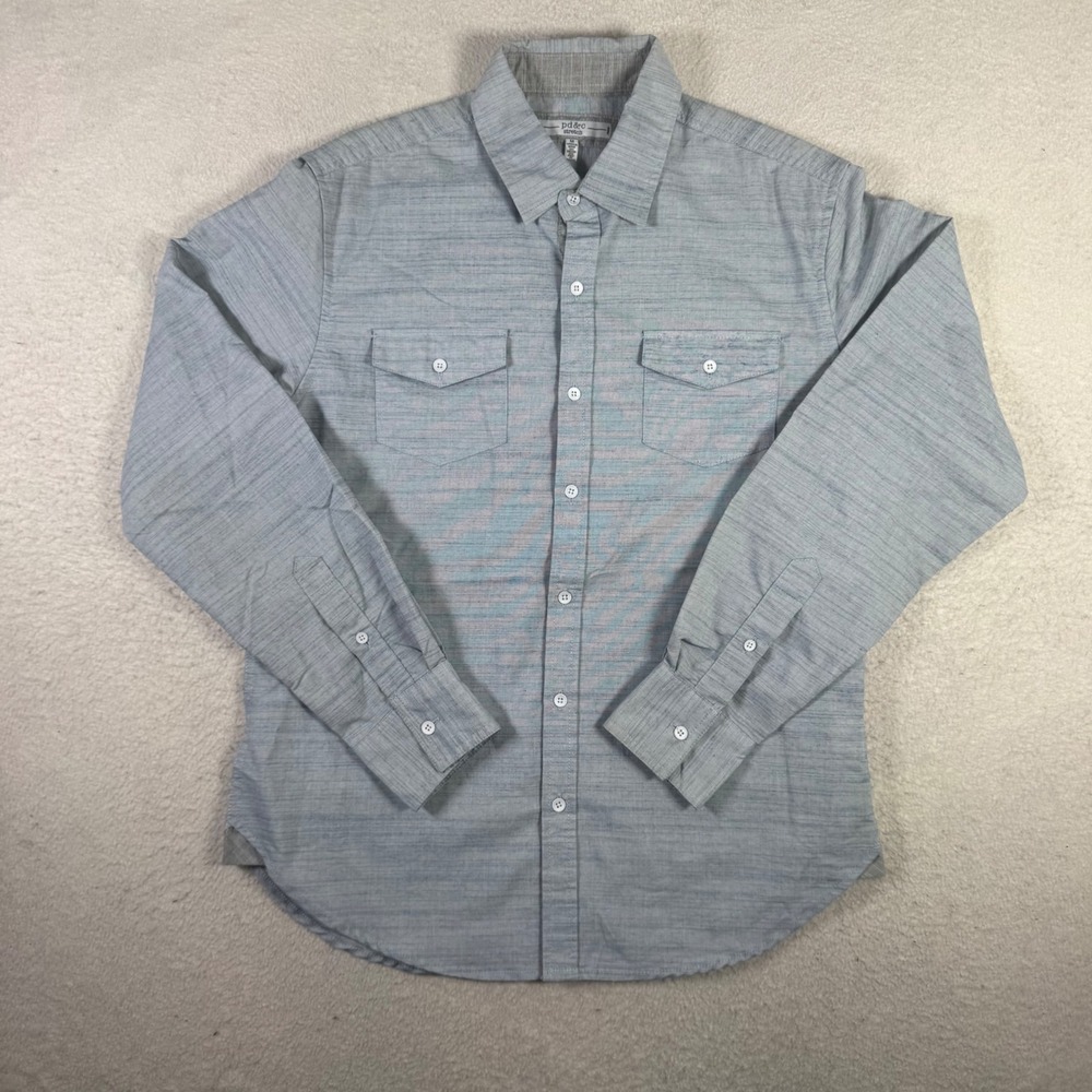 pd&c Button Down Shirt Mens Medium Light Blue Excellent Stretch Long Sleeve